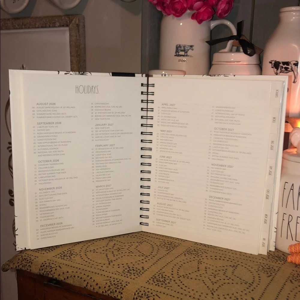 Rae Dunn 2027 Spiral 17 Month Planner August 2026-December 2027 (Flowers)